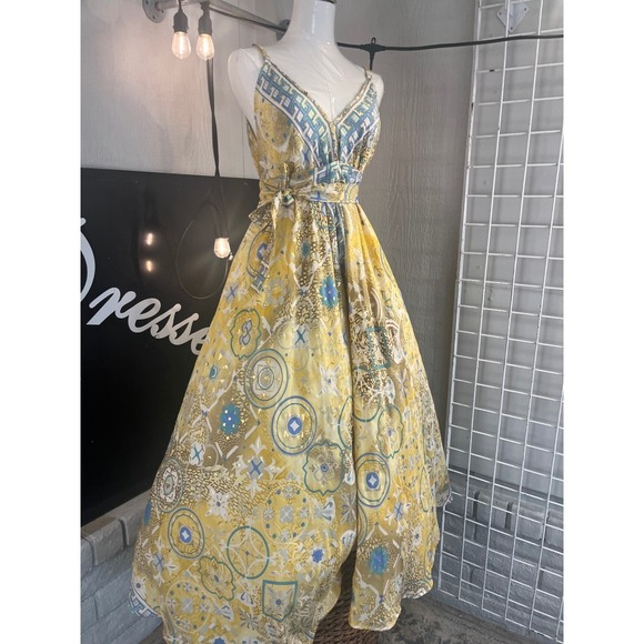 The Vacation Dress Yellow Floral Maxi Dress Sleeveless Pockets Size Large - Picture 7 of 10